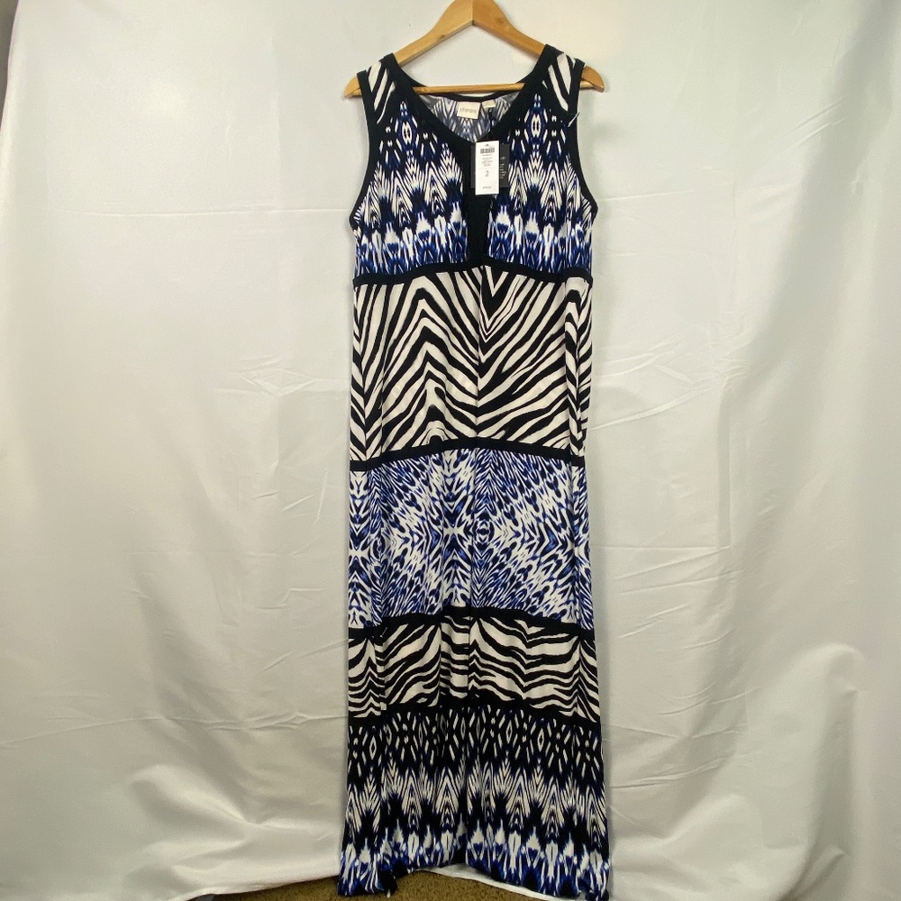 NWT Chico's Empire maxi dress, blue and black animal print, US L/ size 12